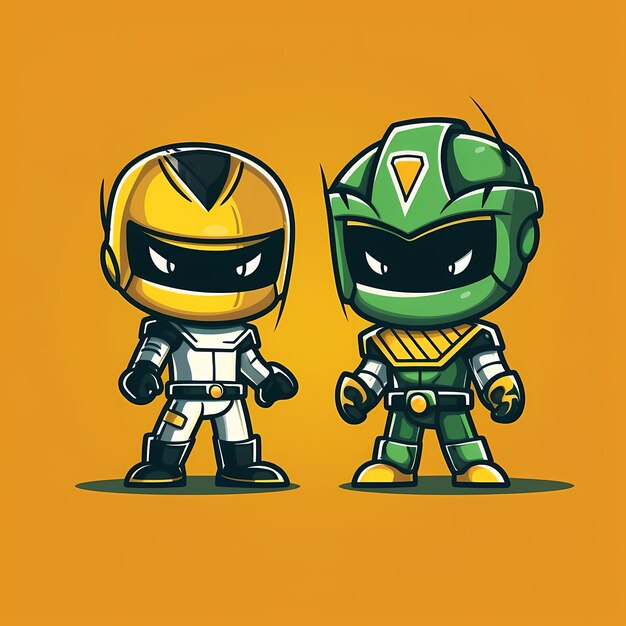 Foto dois personagens de desenhos animados de verde e amarelo