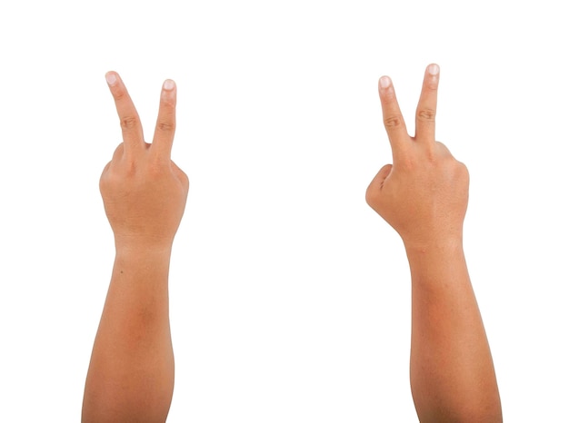 Foto dois polegares para cima e para cima em um fundo branco com traçado de recorte