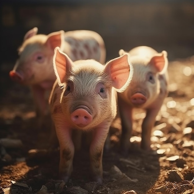 Dois porcos estão parados em um campo.