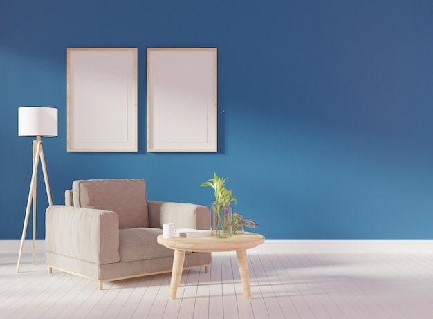Foto dois quadros verticais na parede bege na sala de estar