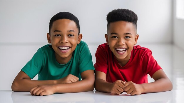 Foto dois rapazes afro-americanos estudantes sobre branco