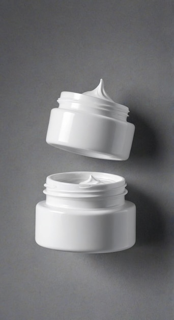 dois recipientes brancos de creme são mostrados um ao lado do outro
