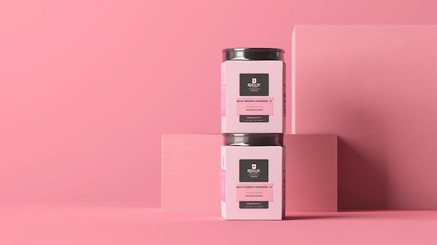 dois recipientes de rosa e branco com uma tampa preta que diz " café " na parte de baixo