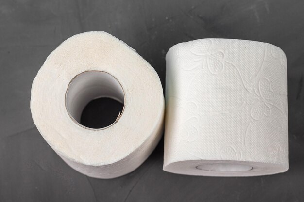 Dois rolos de papel higiênico em um fundo cinza