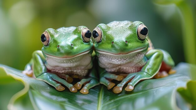 Dois sapos verdes na folha