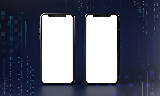 Dois smartphones com tela em branco. Renderização 3D do conceito de tecnologia