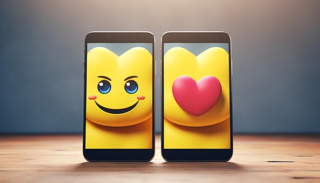 Foto dois smartphones lado a lado exibem mensagens de amor e emojis de abraços