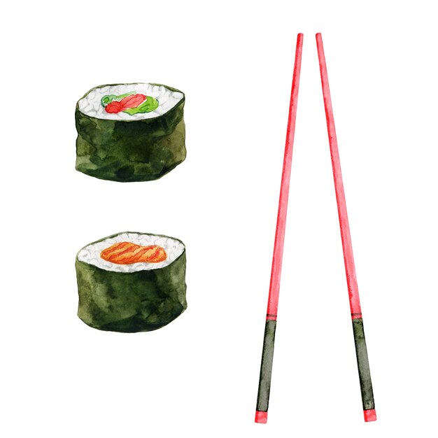 Dois sushi maki e pauzinhos vermelhos
