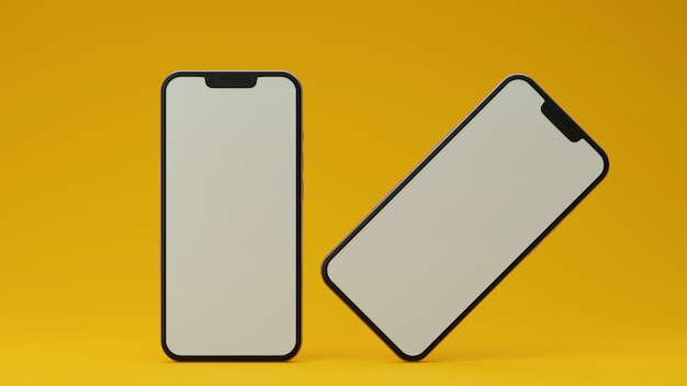 Dois telefones em uma maquete de fundo amarelo 3d render