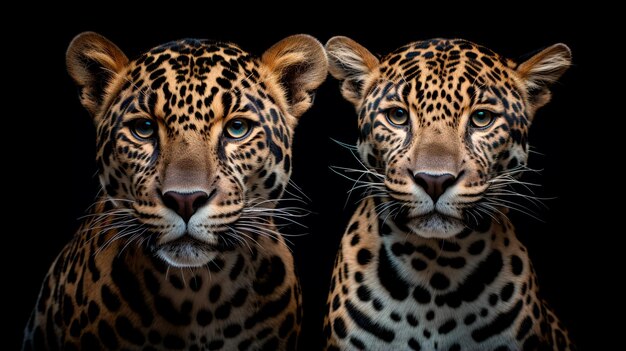 Foto dois tigres de bengala em um fundo preto