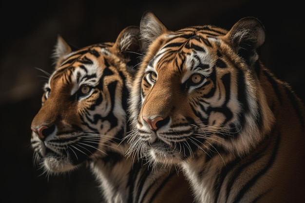 Dois tigres em um quarto escuro