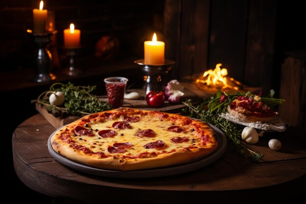 Dois tipos de pizza na mesa.