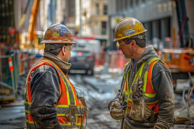 Dois trabalhadores da construção discutindo