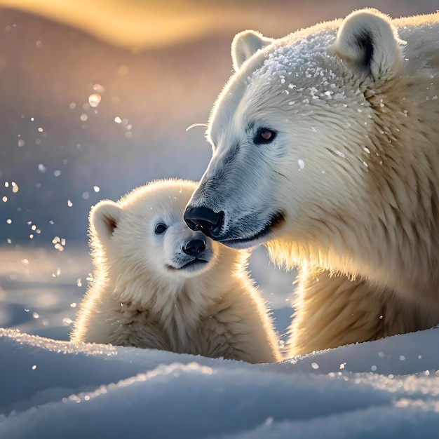 Dois ursos polares estão na neve.