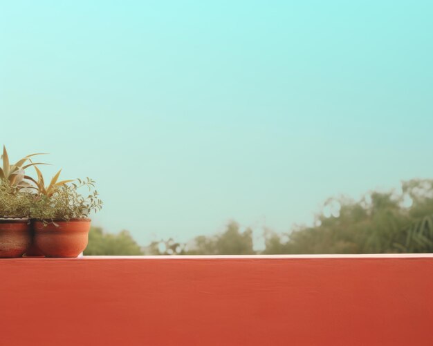 Foto dois vasos de plantas sentados em uma borda com um céu azul ao fundo