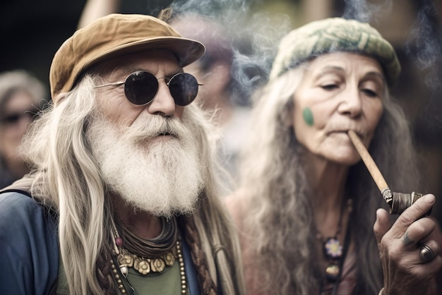 Dois velhos hippies fumando Generative AI