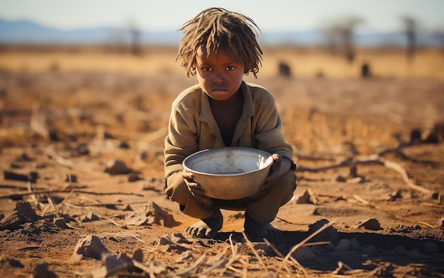Dokumentarfotografie eines Kindes, das um Essen bittet Generative von Ai
