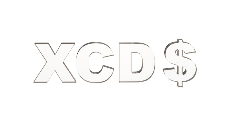 Foto dólar del caribe oriental o símbolo de moneda xcd del caribe oriental hecho con representación glass 3d