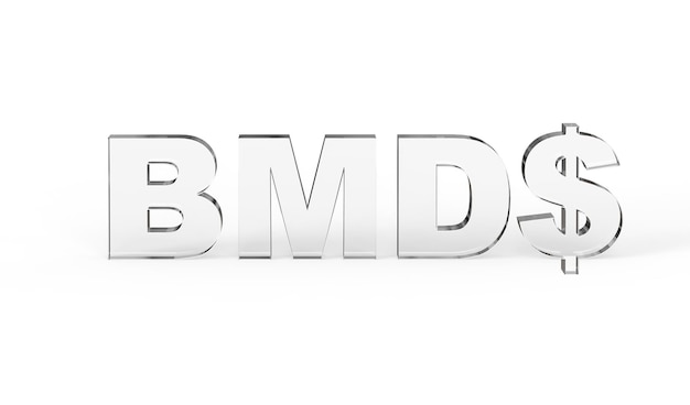 Dólar das Bermudas ou símbolo de moeda BMD das Bermudas feito com vidro ilustração 3d renderização em 3d