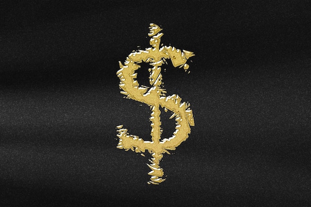 Foto dólar de los estados unidos, moneda dólar usd, símbolo de moneda monetaria, oro abstracto con fondo negro