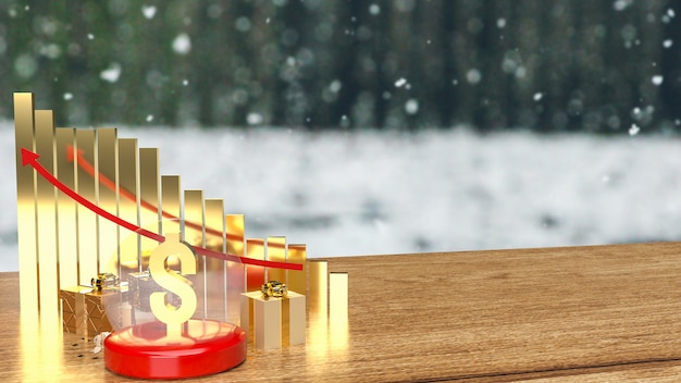 El dólar de oro en bola de cristal de navidad y caja de regalo para negocios o concepto de vacaciones representación 3d
