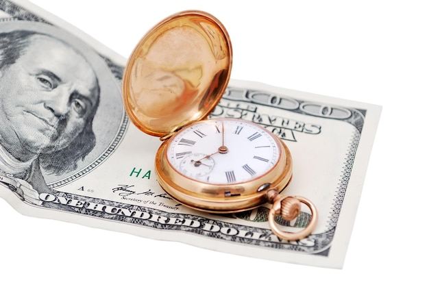 dólar y reloj de oro