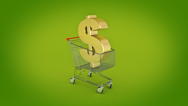 Dollar-Geld-Trolley-Konzept 3D-Rendering