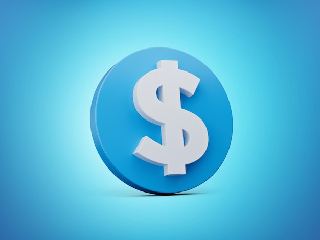 Dollar-Symbol-Symbol isoliert auf blauem Hintergrund 3D-Darstellung