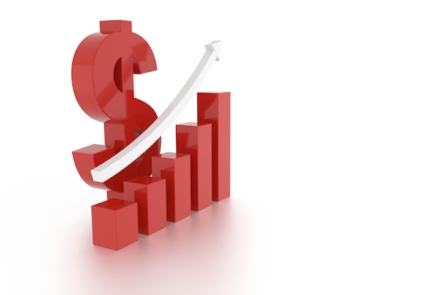 Dollarwährungszeichen und -diagramm. 3D-Rendering.