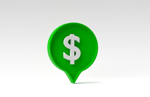 Dollarzeichen in einem grünen Stift auf weißem Hintergrund Minimales Konzept 3D-Rendering 3D-Darstellung