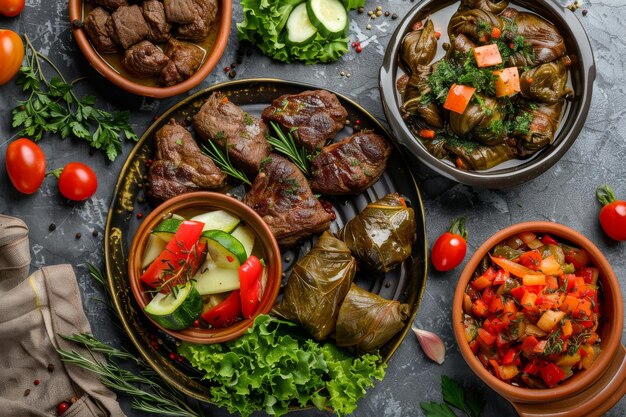 Dolma Set Buglama mit Lamm Shin Gemüse Duftkräuter Sarma Dolmades Dolmadakia