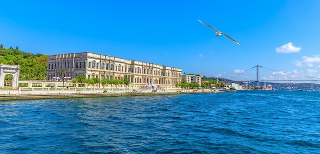 Dolmabahçe-Palast an der Küste des Bosporus-Istanbul-Panoramas