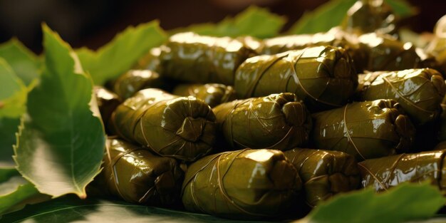 dolmades caseros con hojas de uva rellenadas con arroz