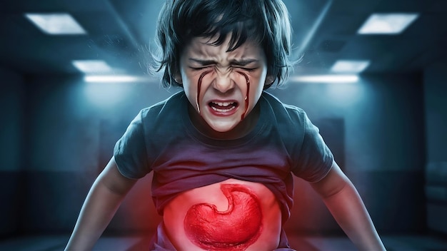 Foto dolor abdominal en un niño el niño fue envenenado