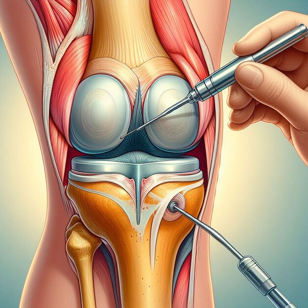 Foto dolor en la articulación de la rodilla con efecto 3d