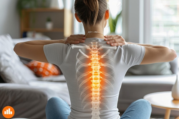 Foto dolor de espalda en una mujer en casa hernia intervertebral cuello y incomodidad lumbar generativa ai