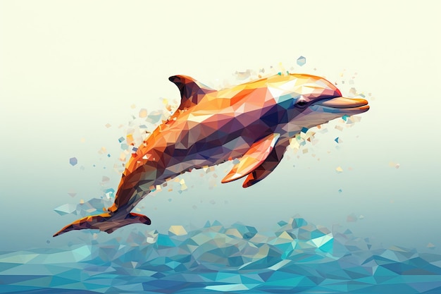 Dolphin low poly estilo ilustración generativa ai