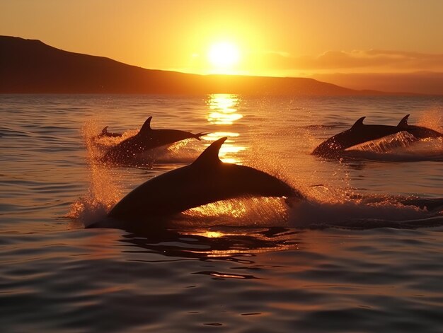 Dolphins39 Dawn Acrobacias divertidas na luz da manhã