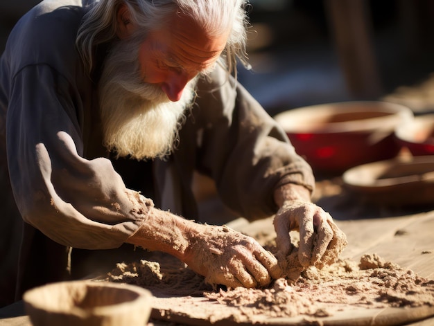 Dominando la artesanía El hombre en el trabajo Exhibiendo hábil trabajo manual