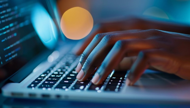 Dominar la destreza digital Manos hábiles Escribiendo en computadora portátil para una comunicación eficiente en el mundo moderno