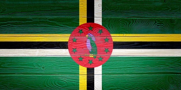 Dominica-Flagge gemalt auf altem Holzplankenhintergrund
