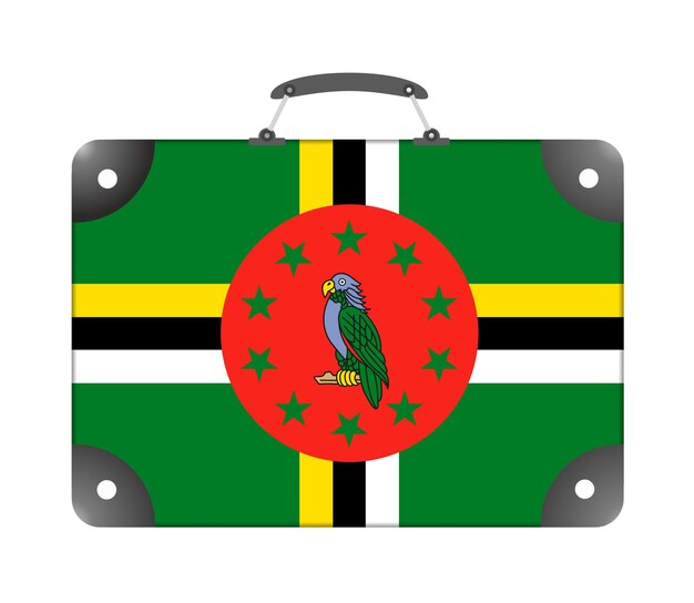 Dominica-Landesflagge in Form eines Reisekoffers auf weißem Hintergrund - Illustration