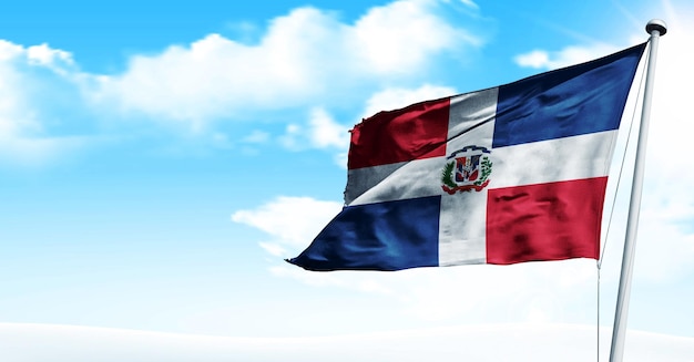 dominican_republic ondeando 3D Render Bandera, sobre un fondo de cielo azul. - imagen