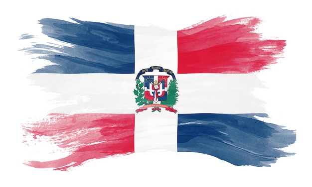 Dominikanische Republik Flagge Pinselstrich, Nationalflagge auf weißem Hintergrund