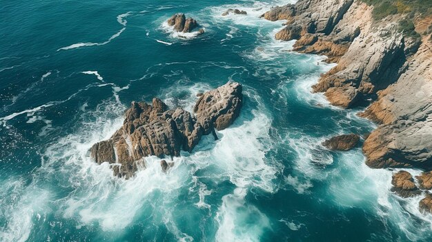 El dominio aéreo de la escarpada costa y las olas turquesas