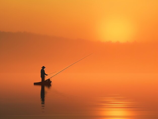 Foto el dominio del arte de la pesca en el lago serene un momento cautivador capturado