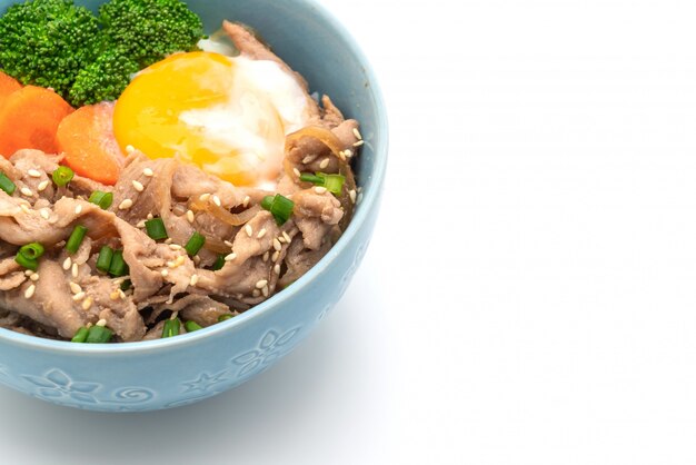 Donburi, Schweinefleischreisschüssel mit Ei und Gemüse