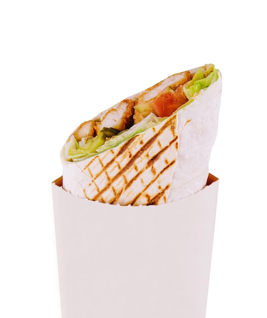 Döner kebab aislado sobre fondo blanco.