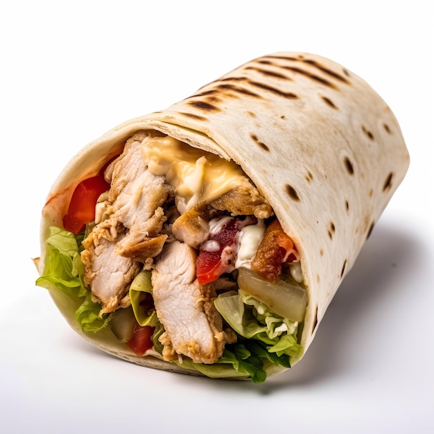 Doner kebab o shawarma aislado sobre fondo blanco.