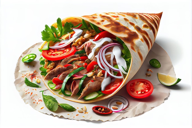 Doner de pollo Shawarma aislado sobre fondo blanco